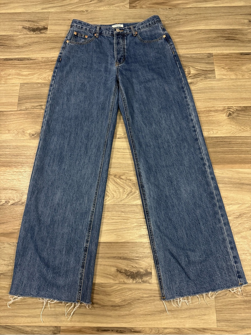 Parke Relaxed Wide Leg Denim Jeans Raw Hem Medium Wash Size 27